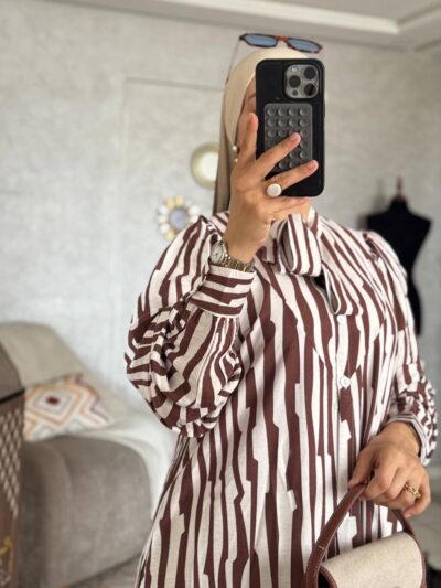 Robe chemise longue à rayures en tissu Loulan Crespo - Image 10