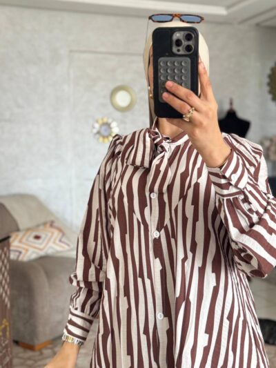 Robe chemise longue à rayures en tissu Loulan Crespo - Image 9