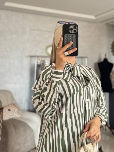 Robe chemise longue à rayures en tissu Loulan Crespo - Image 14