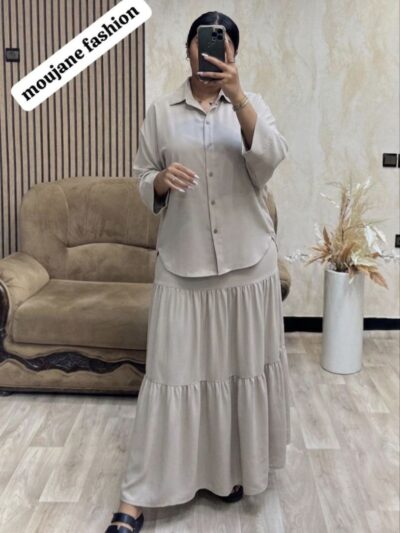 Ensemble 2 Pièces Élégant : Jupe Longue et Chemise Fluide - Image 7