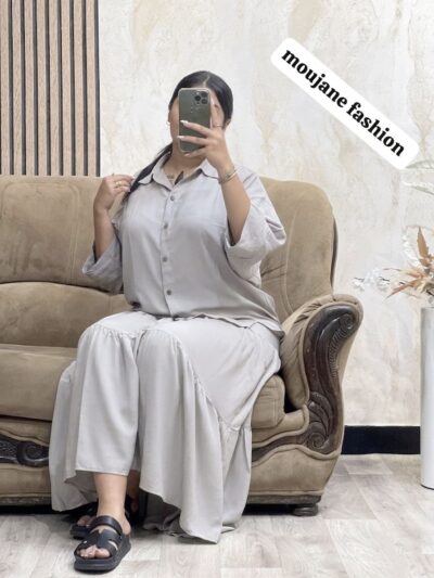Ensemble 2 Pièces Élégant : Jupe Longue et Chemise Fluide - Image 9