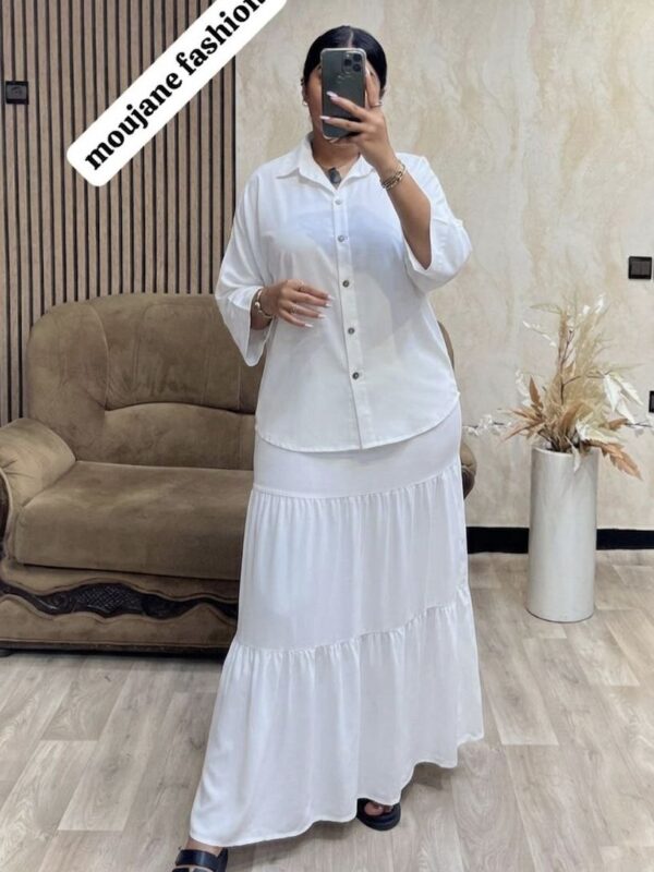 Ensemble 2 Pièces Élégant : Jupe Longue et Chemise Fluide