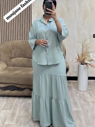 Ensemble 2 Pièces Élégant : Jupe Longue et Chemise Fluide - Image 4