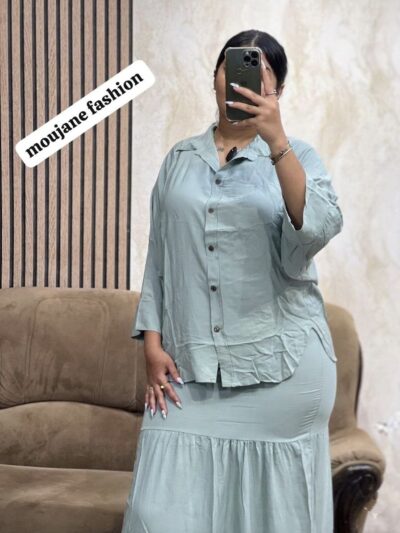 Ensemble 2 Pièces Élégant : Jupe Longue et Chemise Fluide - Image 5