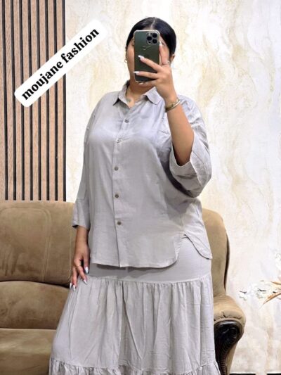 Ensemble 2 Pièces Élégant : Jupe Longue et Chemise Fluide - Image 8