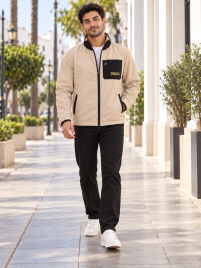 Veste Homme OULKA Tissu Premium – Beige & Noir - Image 2