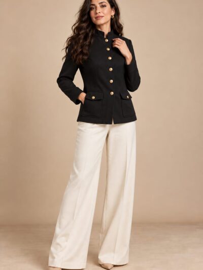Veste Cintrée Style Officier à Boutons Dorés - Image 6