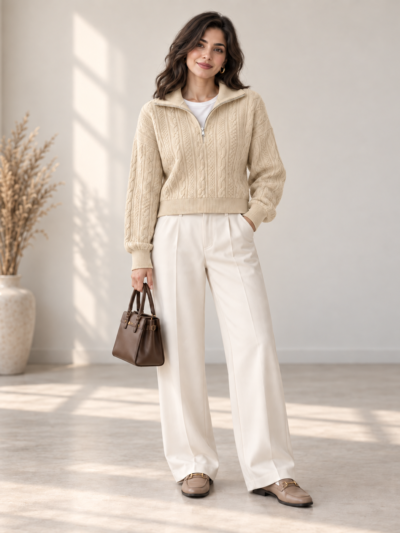 Pull Tricot Zippé en Tissu Soffa à Torsades - Image 4