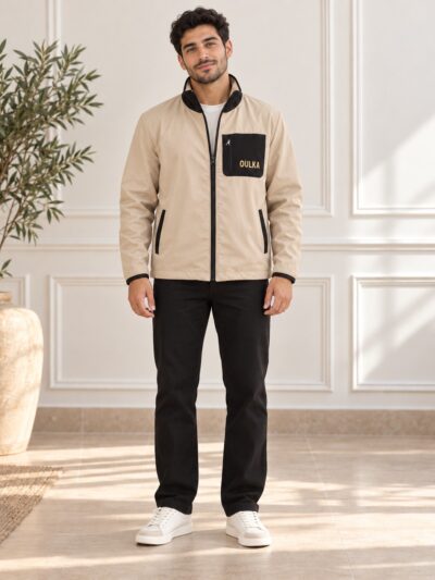 Veste Homme OULKA Tissu Premium – Beige & Noir - Image 3