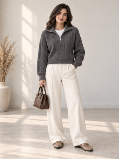 Pull Tricot Zippé en Tissu Soffa à Torsades - Image 2