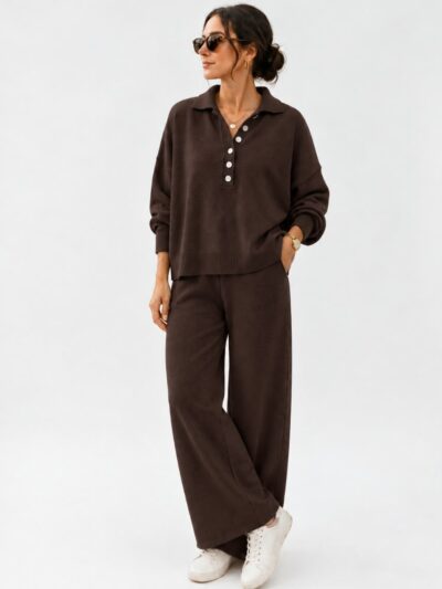 Ensemble Tricot 2 Pièces Polo et Pantalon Fluide - Image 2