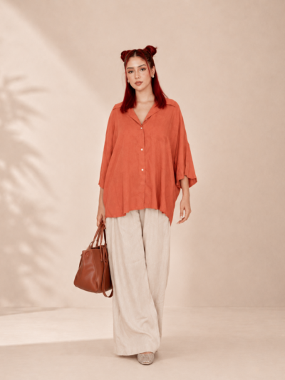 Chemise Oversize Fluide Boutonnée – Terracotta - Image 1