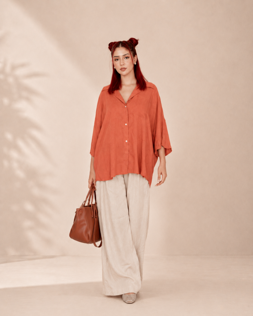 Chemise Oversize Fluide Boutonnée – Terracotta