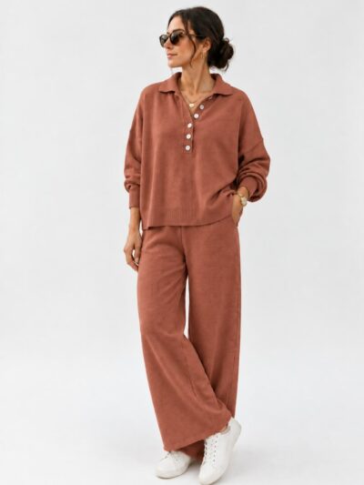 Ensemble Tricot 2 Pièces Polo et Pantalon Fluide - Image 4