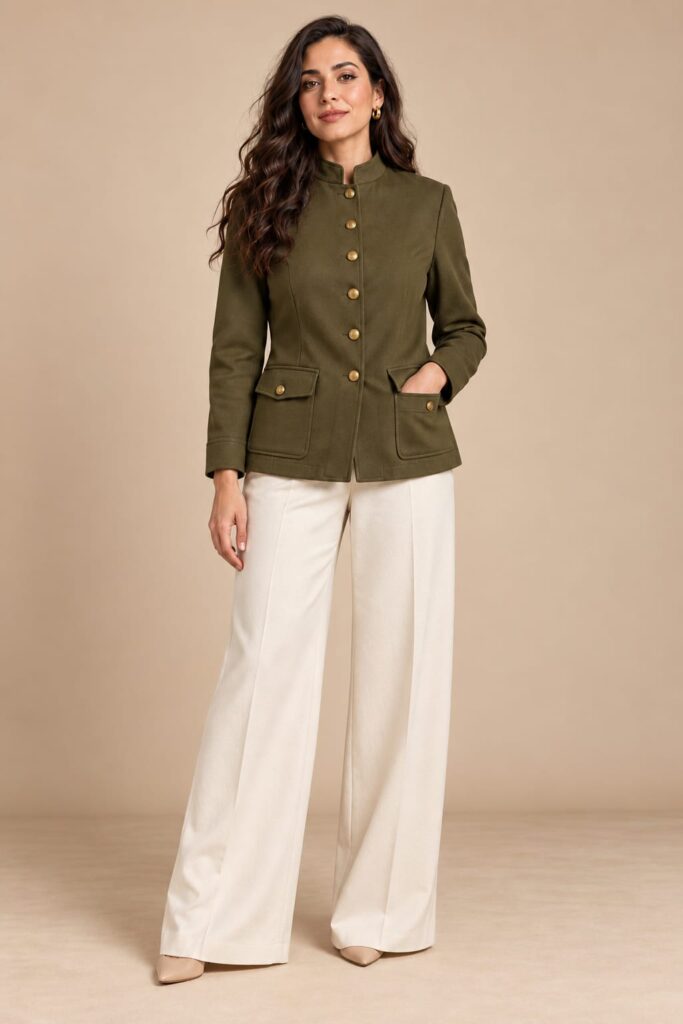 Veste Cintrée Style Officier à Boutons Dorés