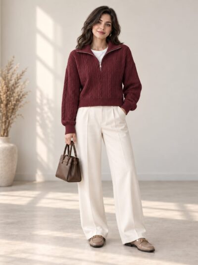 Pull Tricot Zippé en Tissu Soffa à Torsades - Image 3