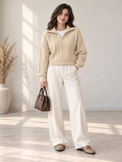 Pull Tricot Zippé en Tissu Soffa à Torsades - Image 2