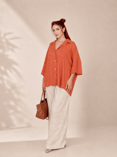 Chemise Oversize Fluide Boutonnée – Terracotta - Image 2