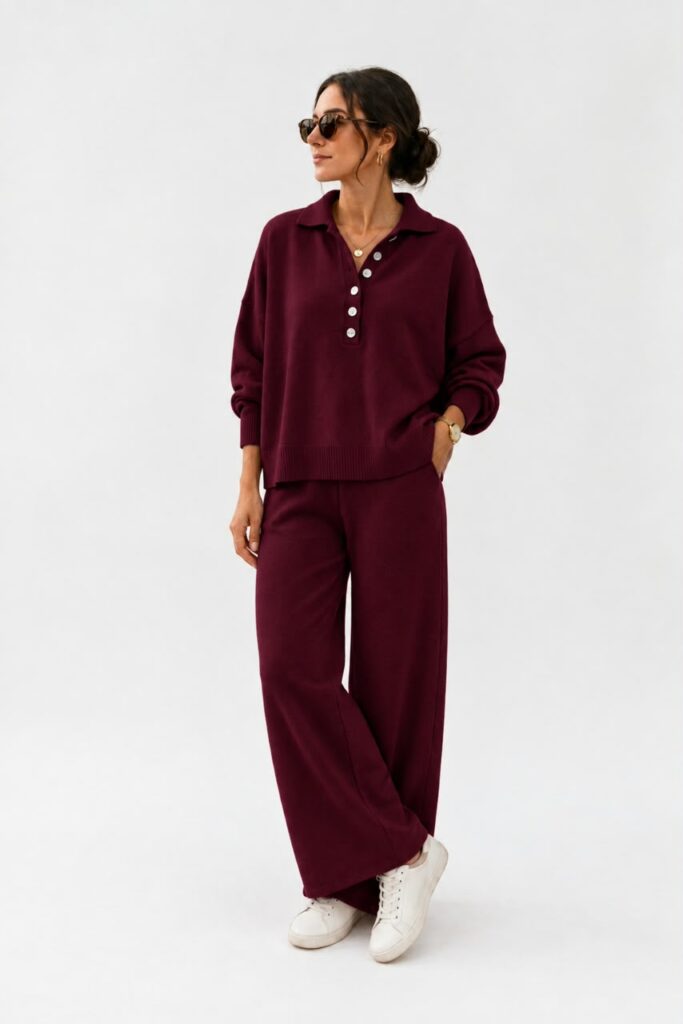 Ensemble Tricot 2 Pièces Polo et Pantalon Fluide