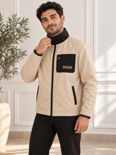 Veste Homme OULKA Tissu Premium – Beige & Noir - Image 1