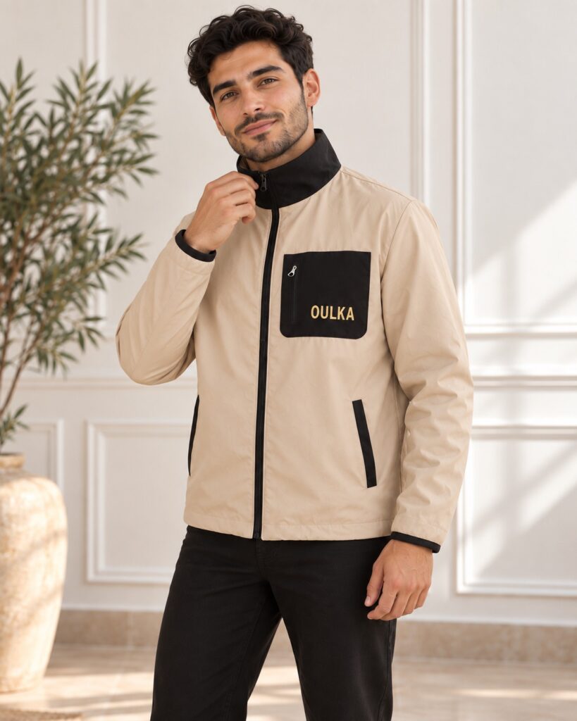 Veste Homme OULKA Tissu Premium – Beige & Noir