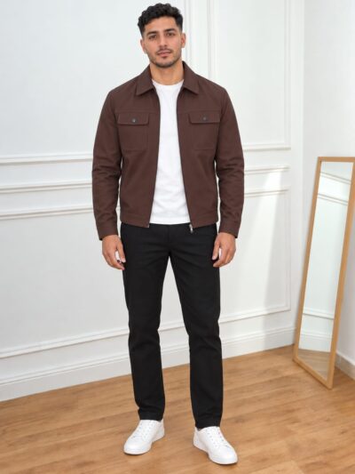 Veste Homme Élégante Coupe Droite Zippée - Image 3
