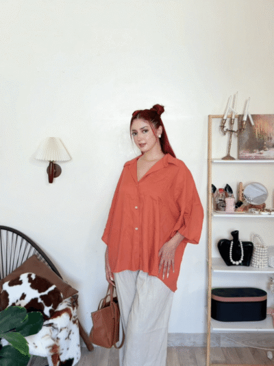 Chemise Oversize Fluide Boutonnée – Terracotta - Image 3