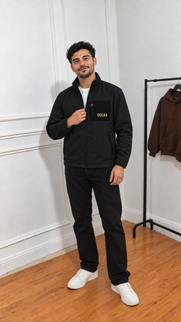 Veste Zippée OULKA Élégante avec Poche Poitrine Contrastée