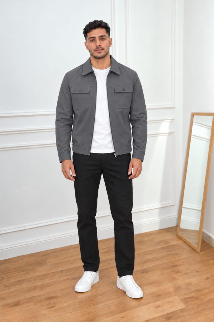 Veste Homme Élégante Coupe Droite Zippée