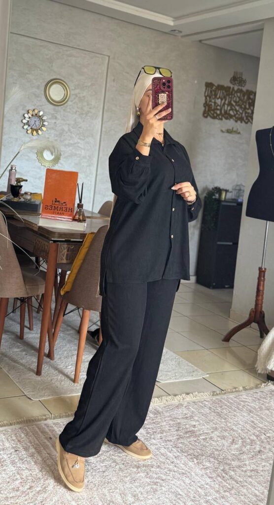 Ensemble Deux Pièces Chemise et Pantalon Large Texturé - 2