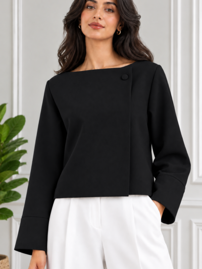 Veste Courte Croisée Élégante à Bouton Unique - Image 3