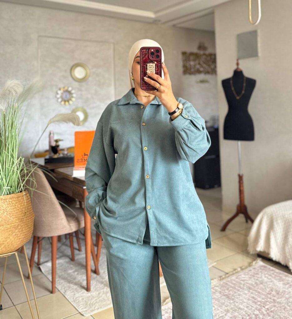 Ensemble Deux Pièces Chemise et Pantalon Large Texturé - 6