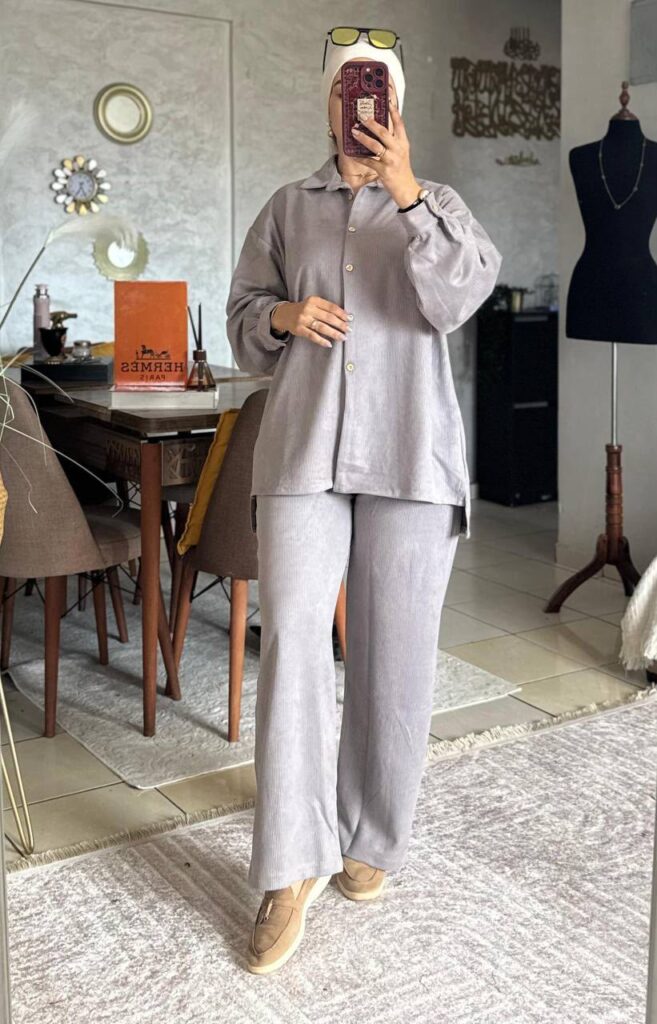 Ensemble Deux Pièces Chemise et Pantalon Large Texturé - 5