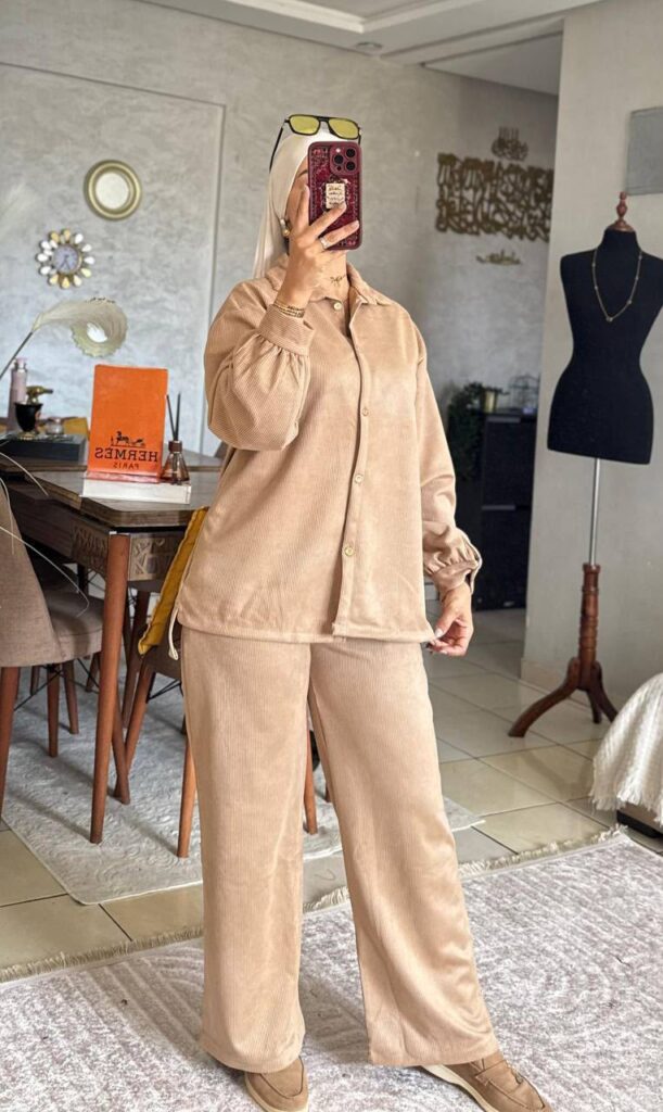 Ensemble Deux Pièces Chemise et Pantalon Large Texturé - 7