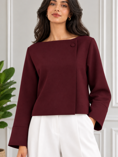 Veste Courte Croisée Élégante à Bouton Unique - Image 1