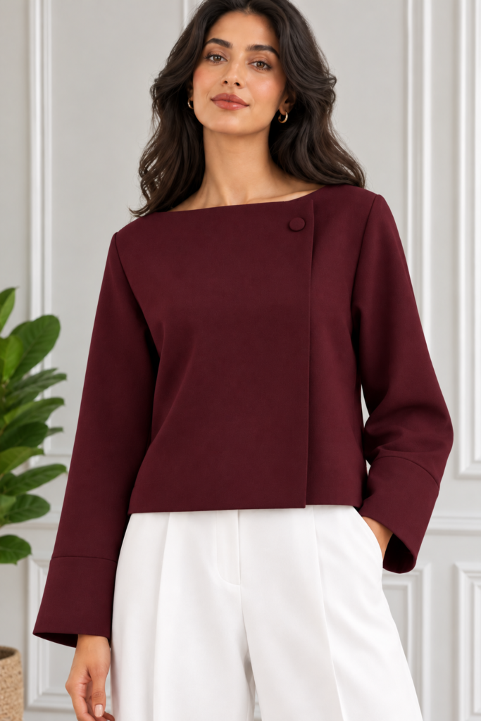 Veste Courte Croisée Élégante à Bouton Unique