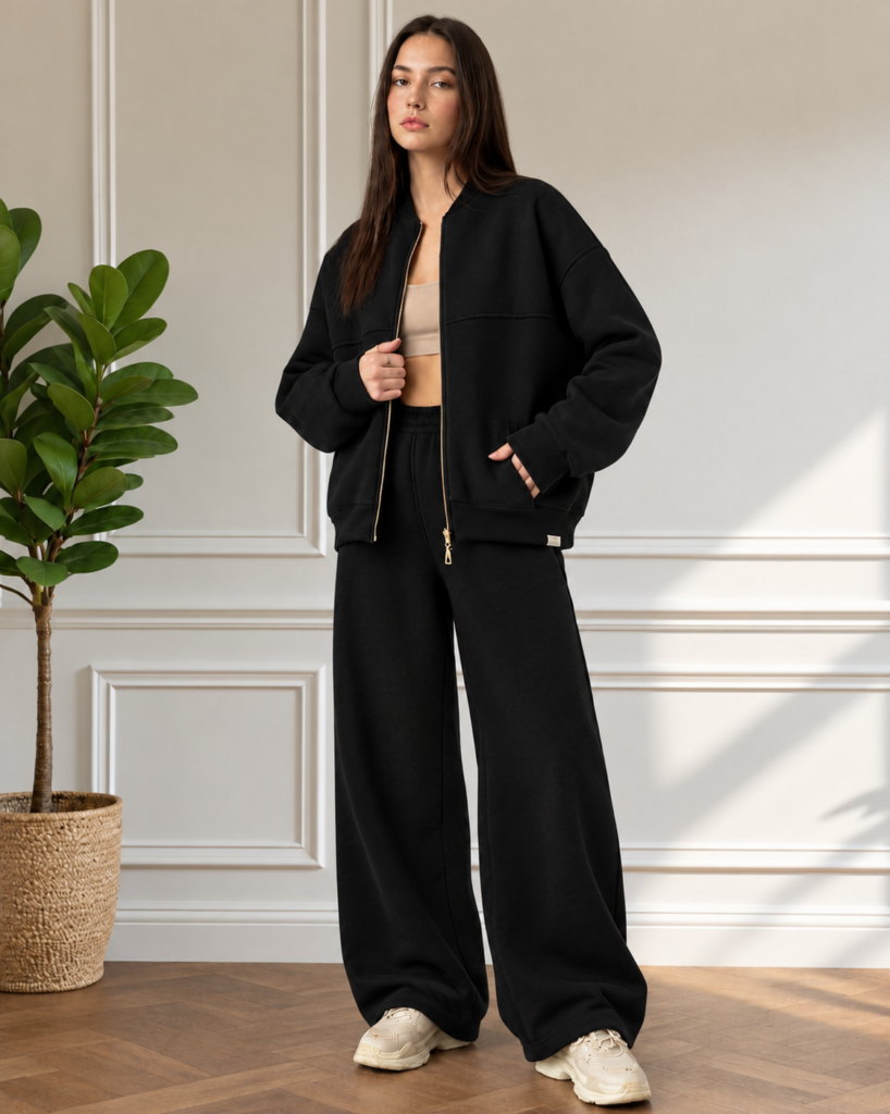 Ensemble Moderne Veste Zippée et Pantalon Large - 4