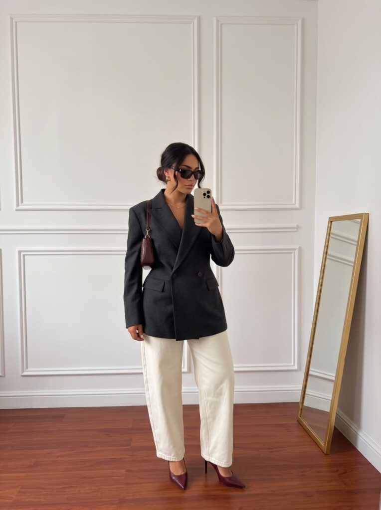 Blazer Croisé Structuré Anthracite Femme - 2