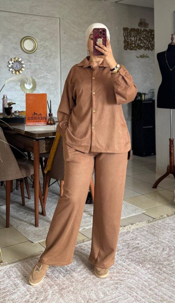 Ensemble Deux Pièces Chemise et Pantalon Large Texturé - 1