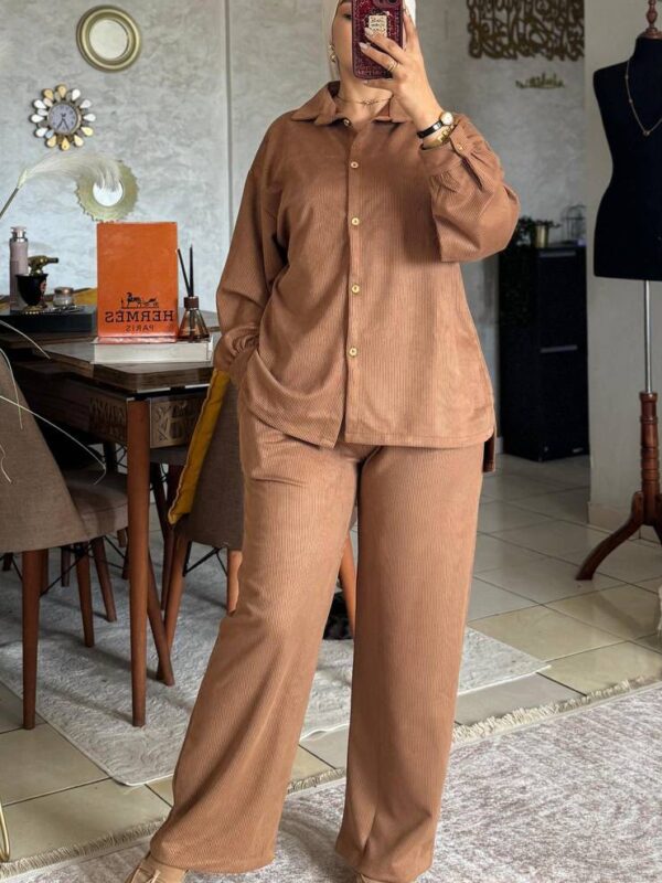 Ensemble Deux Pièces Chemise et Pantalon Large Texturé