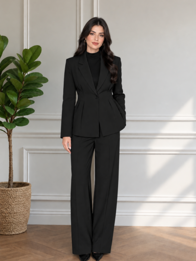Ensemble Tailleur Veste Cintrée et Pantalon Large Fluide - Image 5
