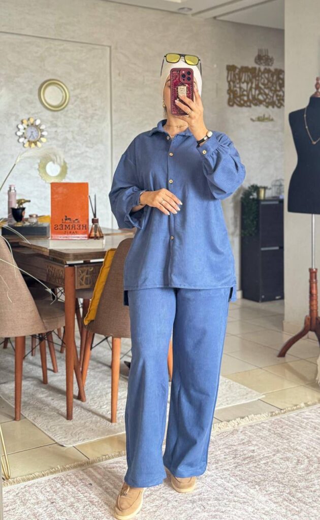 Ensemble Deux Pièces Chemise et Pantalon Large Texturé - 3