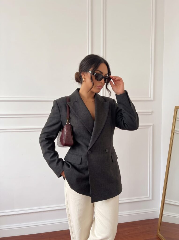 Blazer Croisé Structuré Anthracite Femme - 1