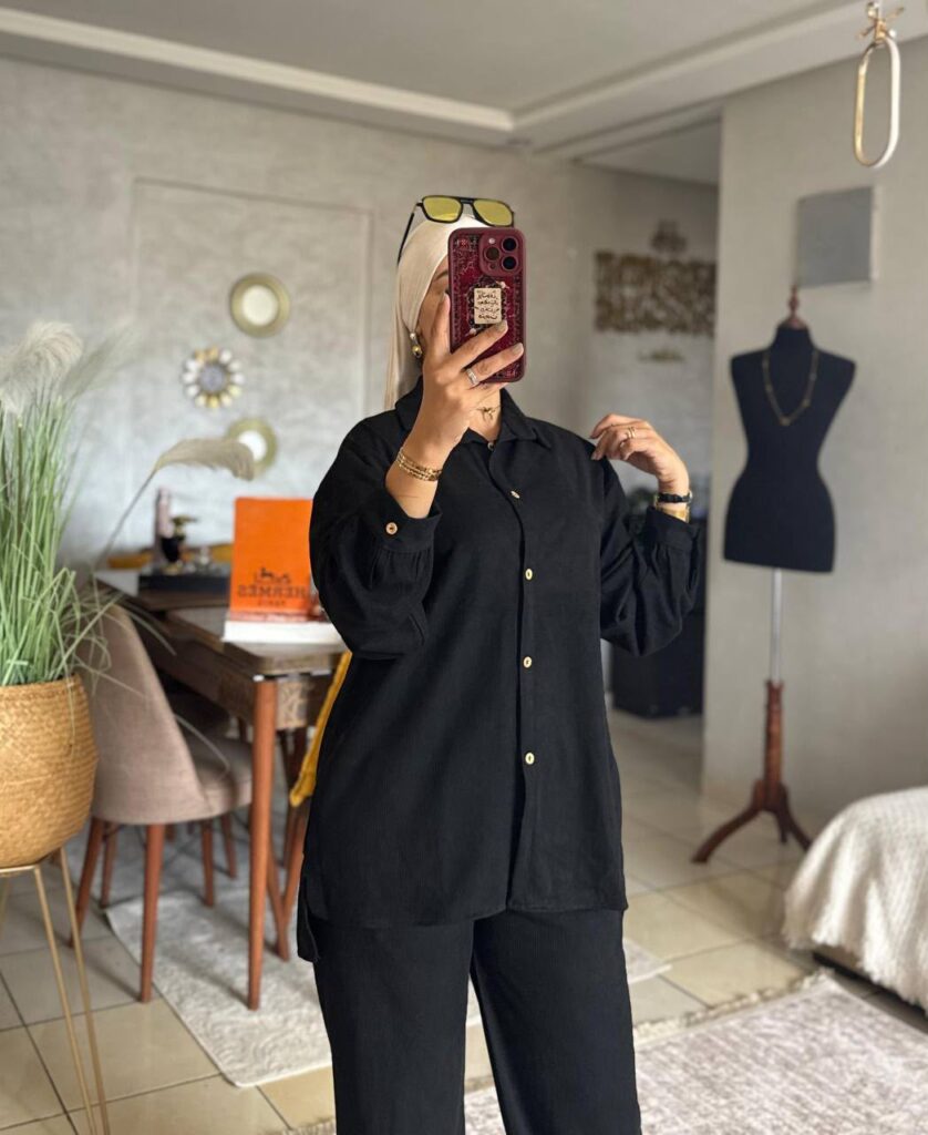 Ensemble Deux Pièces Chemise et Pantalon Large Texturé - 9