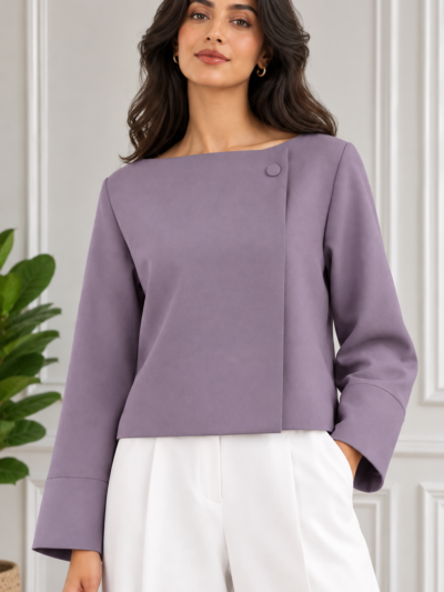 Veste Courte Croisée Élégante à Bouton Unique - Image 4