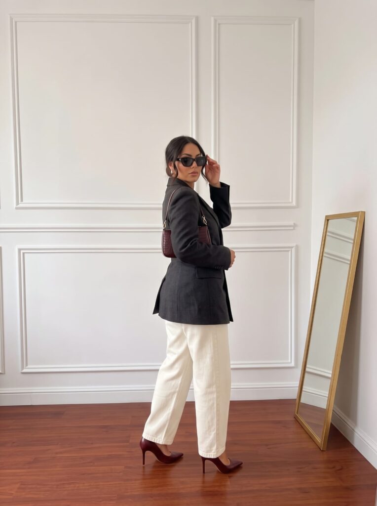 Blazer Croisé Structuré Anthracite Femme - 3
