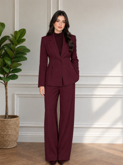 Ensemble Tailleur Veste Cintrée et Pantalon Large Fluide - Image 2