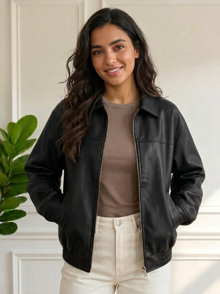 Veste Bomber Basique Zippée en Simili Cuir - 2