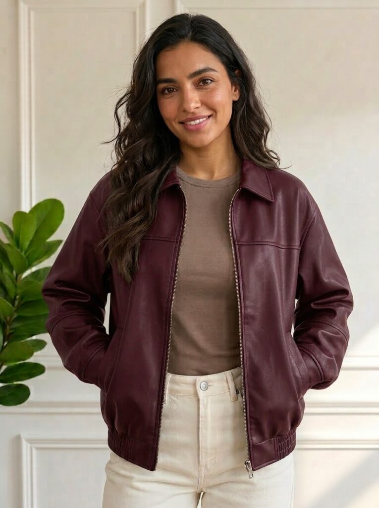 Veste Bomber Basique Zippée en Simili Cuir - 3