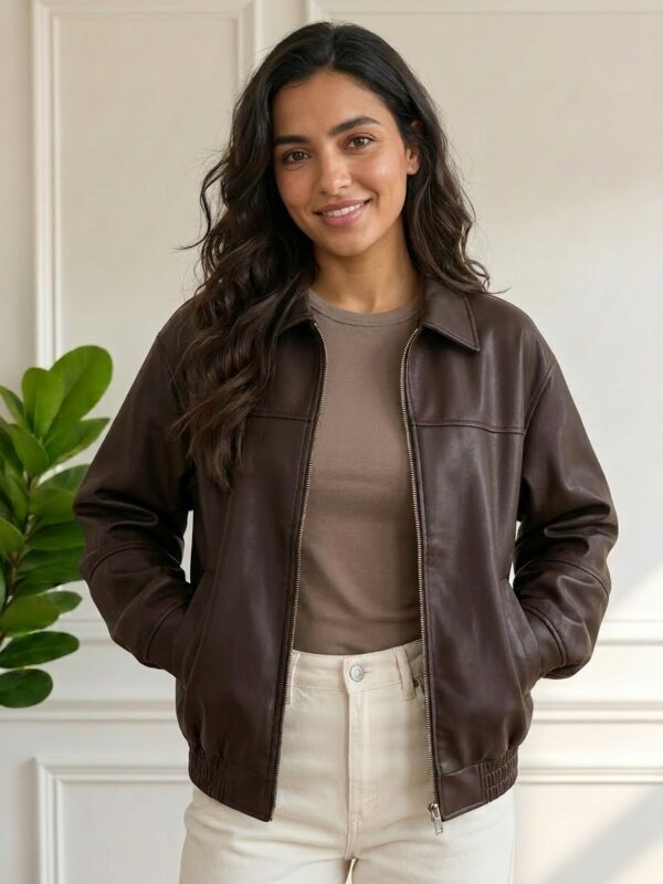 Veste Bomber Basique Zippée en Simili Cuir
